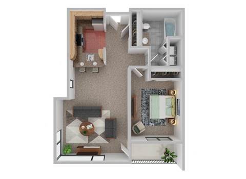 Floor plan for 1 bed, 1 bath, 648 sqft